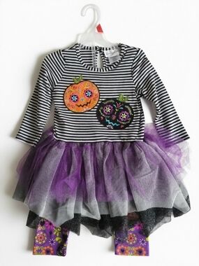 Emily Rose Black & White Striped Halloween Tutu Dress with Purple Tulle